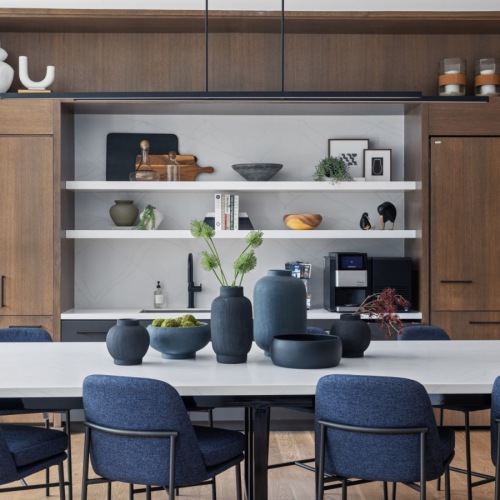 clubhouse kitchen with large table surrounded by chairs