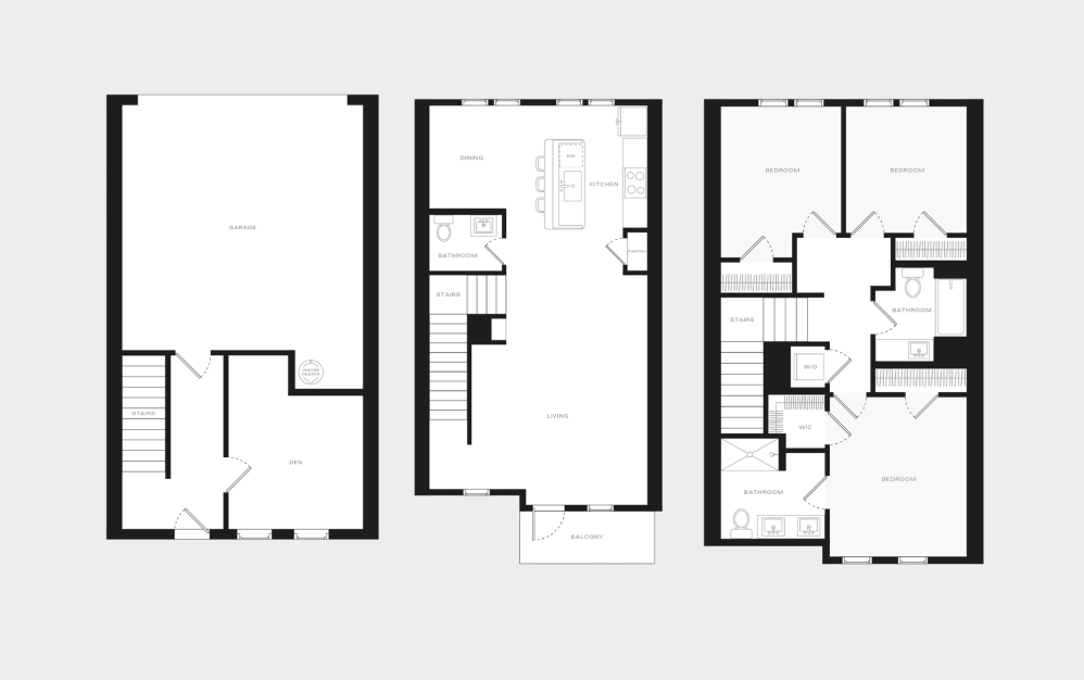 TH1 - 3 bedroom floorplan layout with 2.5 bathrooms and 1885 square feet (2D)
