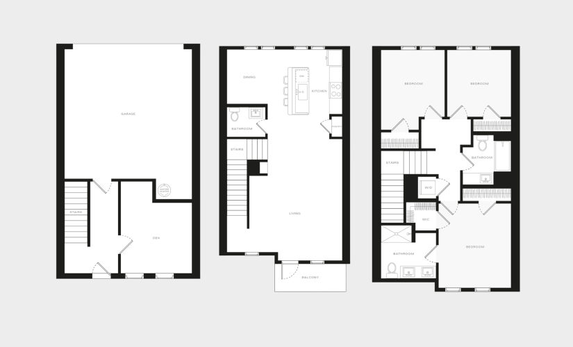 TH1 - 3 bedroom floorplan layout with 2.5 bathrooms and 1885 square feet